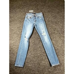 Aero Jeans Womens 2 Blue Denim Cotton Stretch‎ Distressed High Rise Jegging
